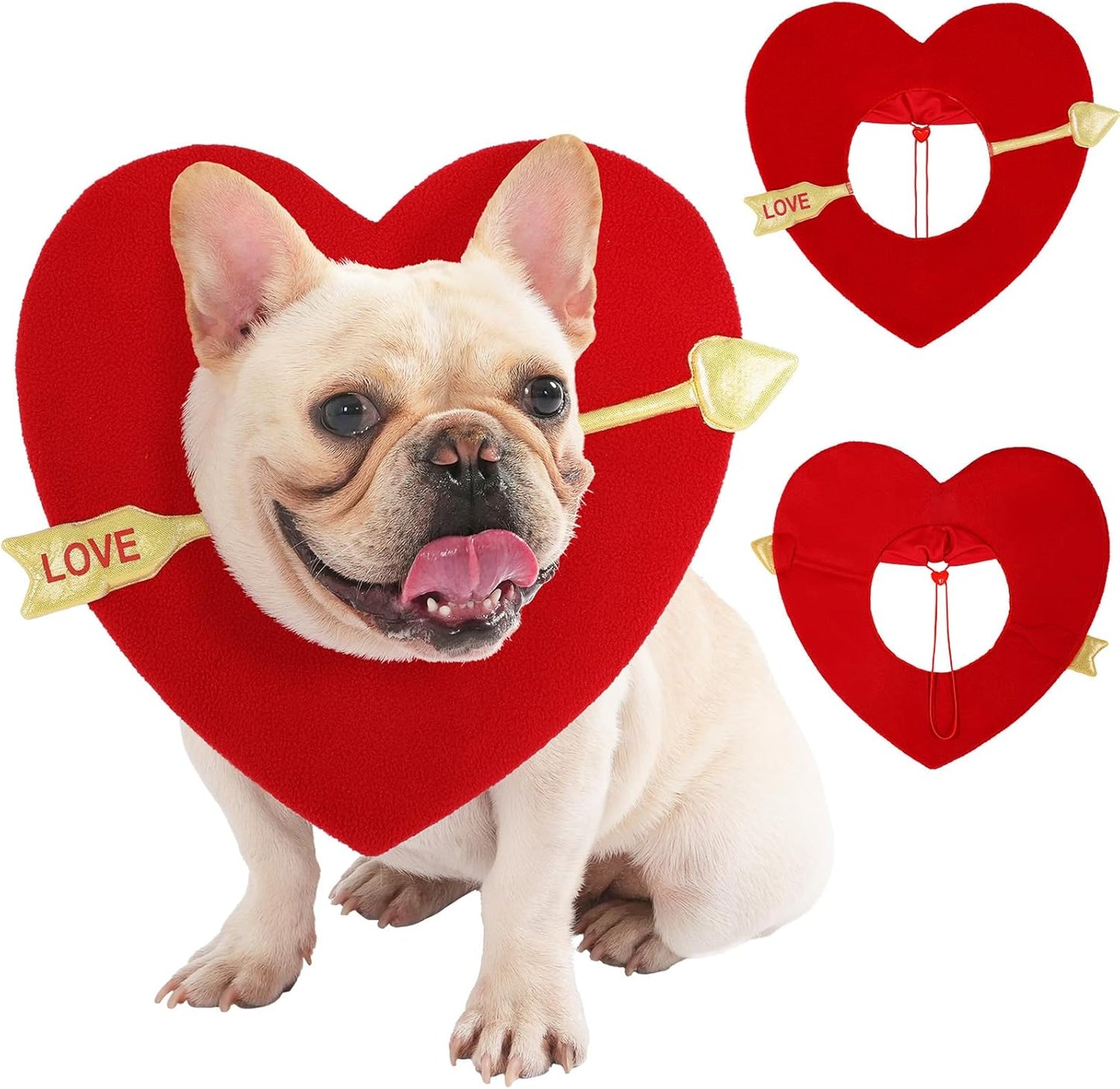 Valentines Dog Costume, Valentine’s Day Red Love Heart Dog Outfit Adjustable Pet Headpiece with Cupid Arrow, Cute Valentine Clothes Holiday Hat for Small Medium Large Dogs Cats Puppy