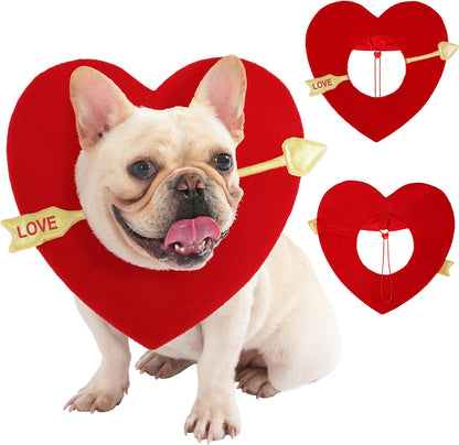 Valentines Dog Costume, Valentine’s Day Red Love Heart Dog Outfit Adjustable Pet Headpiece with Cupid Arrow, Cute Valentine Clothes Holiday Hat for Small Medium Large Dogs Cats Puppy