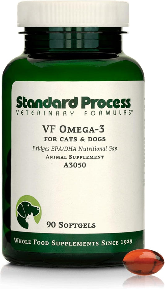 Standard Process Inc. VF Omega-3 for Pets - Dietary Supplement with Omega-3 Fatty Acids - Support Bone Growth, Immune Health, Heart Health - Fish Oil Supplement for Pets - 90 Softgels