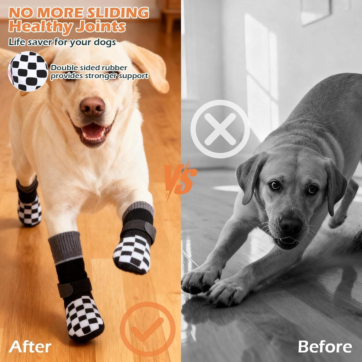 EXPAWLORER Dog Socks to Prevent Licking Paws with Grippers for Hardwood Floors Anti Slip, Reflective Dog Cold Winter Shoes Booties Boots & Paw Protectors with for Small Medium Large Senior Dogs L