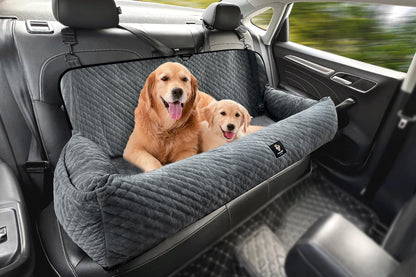 Large Dog Car Seat Under 100LBS,Dog Car Bed with Safety Tethers/Storage Pocket,Only for Back Seat-Gray