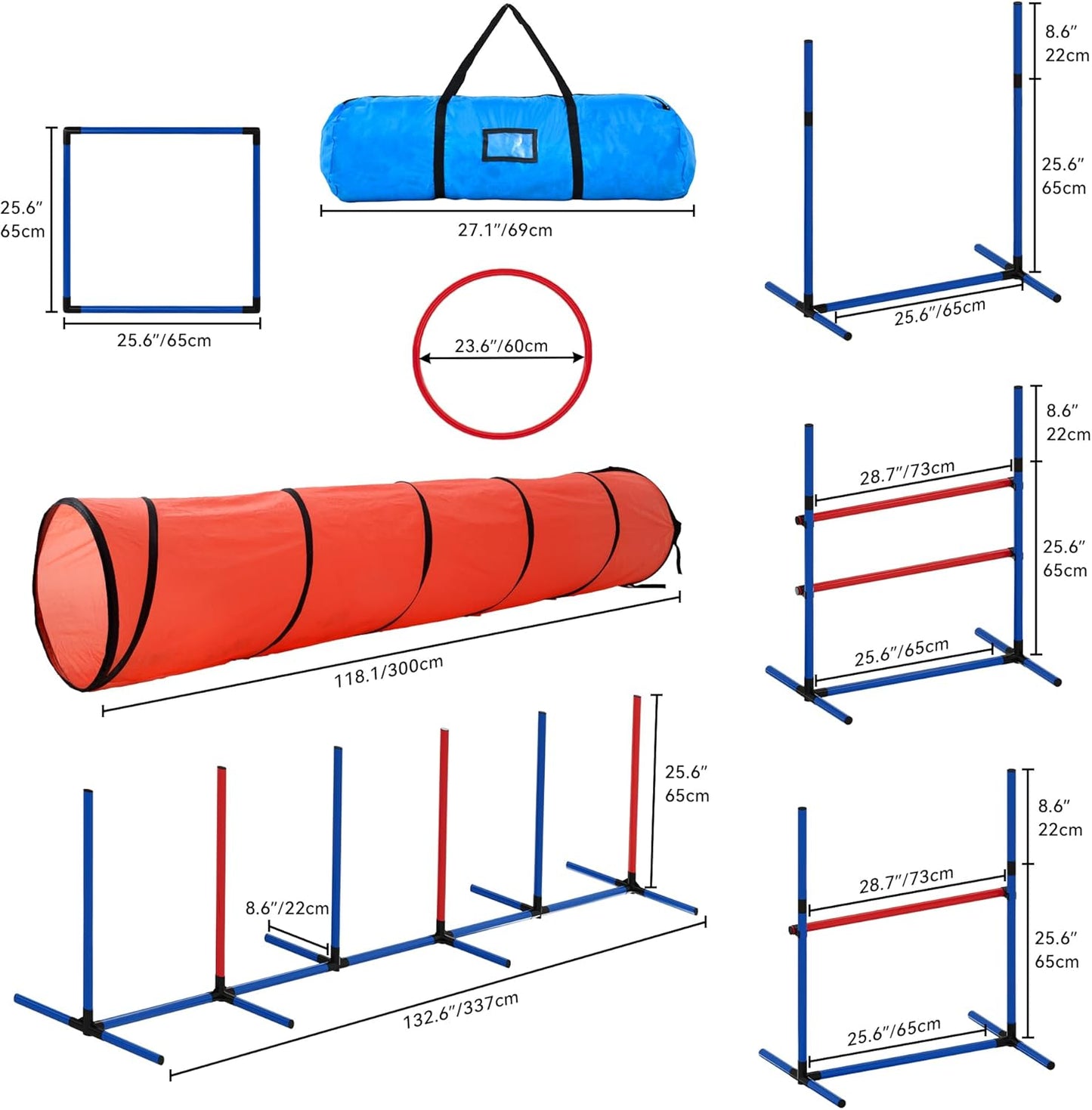 DWVO Dog Agility Accessories Kit: Comprises of a Teaser Pole, 2 Hurdles, 3 Flying Discs, 6 Weaving Poles, Agility Tunnel, Pause Box, Full Set of Agility Equipment for Backyard Indoors Outdoors