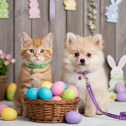 48 Pcs Dog Collar and Leash Set, Nylon Puppy Collars Bulk, Polypropylene Adjustable Paw Print Puppy Col with Quick Release Buckle, for Puppies and Kittens, Multicolor