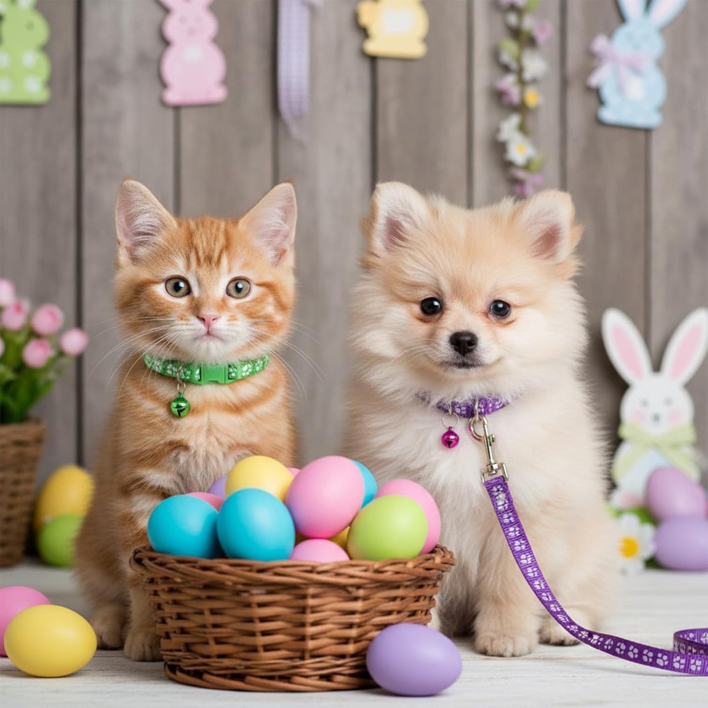 48 Pcs Dog Collar and Leash Set, Nylon Puppy Collars Bulk, Polypropylene Adjustable Paw Print Puppy Col with Quick Release Buckle, for Puppies and Kittens, Multicolor