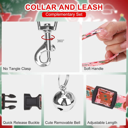 EXPAWLORER Christmas Puppy Harness - Dog Collar and Leash - Soft Mesh Padded Adjustable Step in Small Dog Vest Harness No Pull, Reflective Escape Proof for Outdoor Walking, Red S