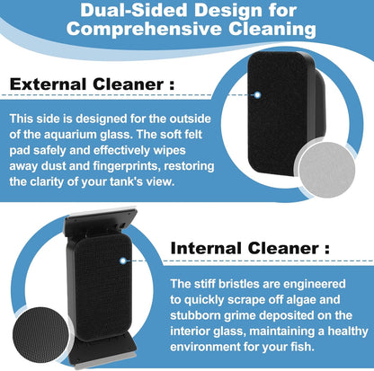 fishkeeper Magnetic Aquarium Glass Cleaner, Dual-Blades Algae Fish Tank Glass Cleaner Brush for 0.2-0.4 Inch Thick Glass Aquariums Tank, Self-Floating Scrubber Brush with 4 Detachable Scraper