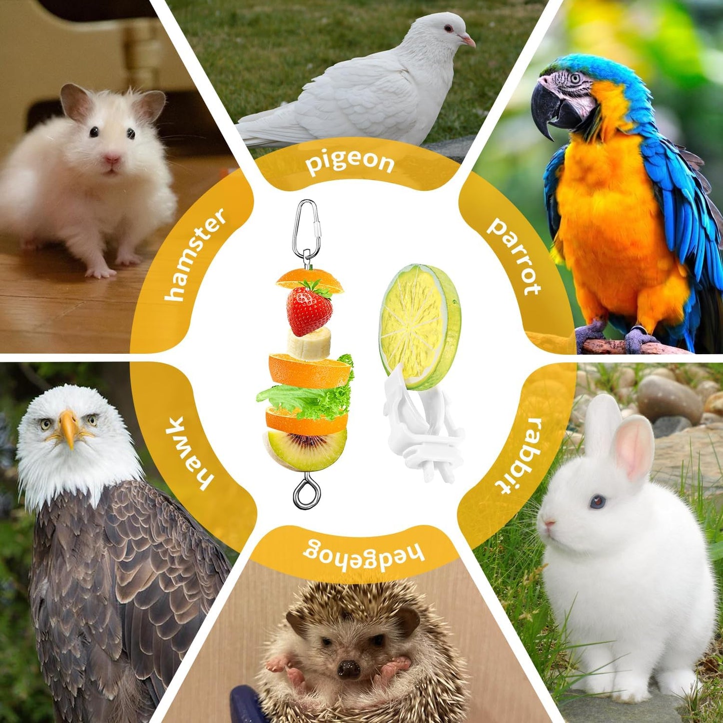 6 PCS Bird Treats Skewer, Parakeet Hanging Food Holder, Stainless Steel Fruit Vegetable Stick Holder, Cockatoo Cockatiel Cage Treating Tool, Hanging Foraging Bird Toys