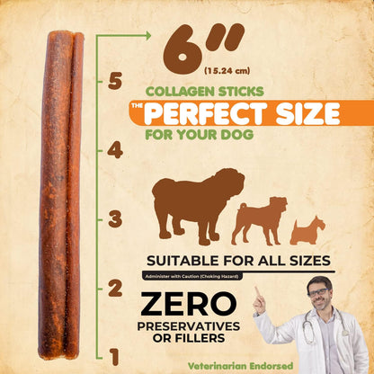Makondo Pets Collagen Sticks 100% Natural Beef Dog Chews, 6” Premium Dog Treats for Training Puppies & Adults, Zero Filler or Preservatives, 12Pcs of Corium