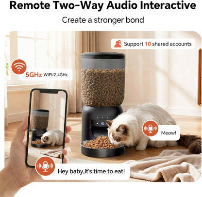 Automatic Cat Feeder with Camera, HD 3K Video with Night Vision, 5G/2.4G WiFi with 2-Way Audio, Auto Feeding Schedule, Detachable Washable Parts, Black