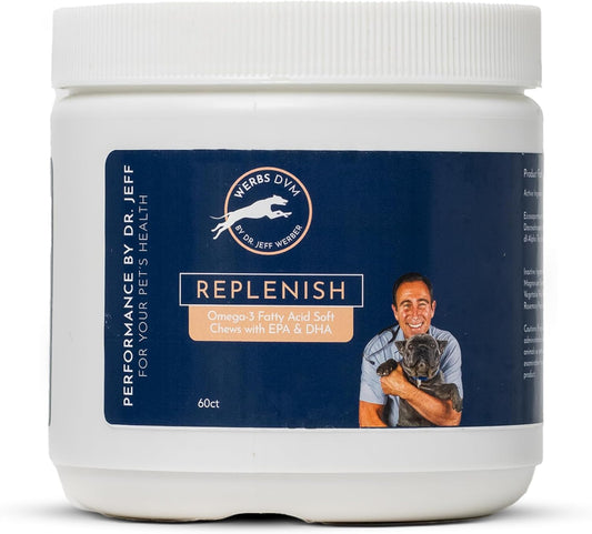 Dr. Jeff Werber Replenish Omega 3 Fatty Acid Chew for Pets & Dogs - Soft Fish Oil Chews with Natural Ingredients for Boosting Immune System and Regulating Inflammatory Response - 60 ct. (Small/Medium)