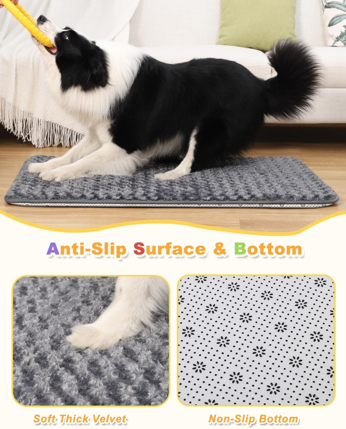 Dog Bed for Crate High Resilience Foam Crate Pad Mat for Medium Large Dogs Washable Anti-Slip,35" x 22",Dark Gray
