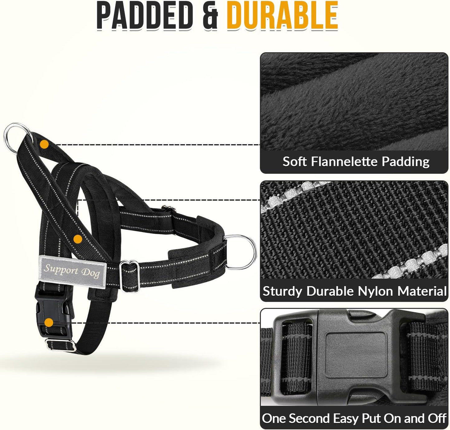 SlowTon No Pull Dog Harness - Heavy Duty Dog Harness and Leash Set for Medium Large Dogs, Reflective Tactical Harness with Soft Padded and Front Clip for Easy Walk and Training (Black L)