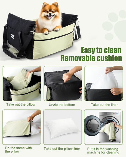 Dog Car Seat Booster for Small Dogs – Harness-Compatible Pet Travel Accessory, Portable Travel Bed & Carrier Bag, Easy Install, Machine Washable Dog Bed
