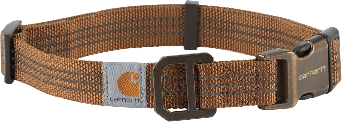 Carhartt Fully Adjustable Nylon Webbing Collars for Dogs, Reflective Stitching for Visibility, Carhartt Brown (Nylon Webbing), Large