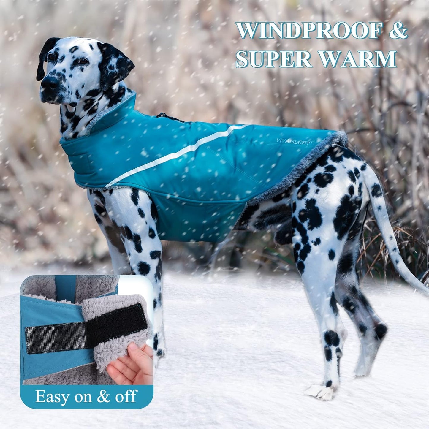 VIVAGLORY Hands Free Dog Leash + Dog Coat, Running Waist Leash with Belt for Running Walking, Warm Fleece Lined Reflective