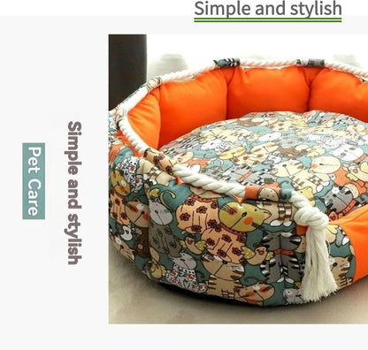 Large Cute Orthopedic Round Plush Cat & Dog Bed Pet Sofa Washable Cushion Durable Breathable Comfort with Non-Slip Bottom All Season Cozy Pet Mat (Orange,X-Large)