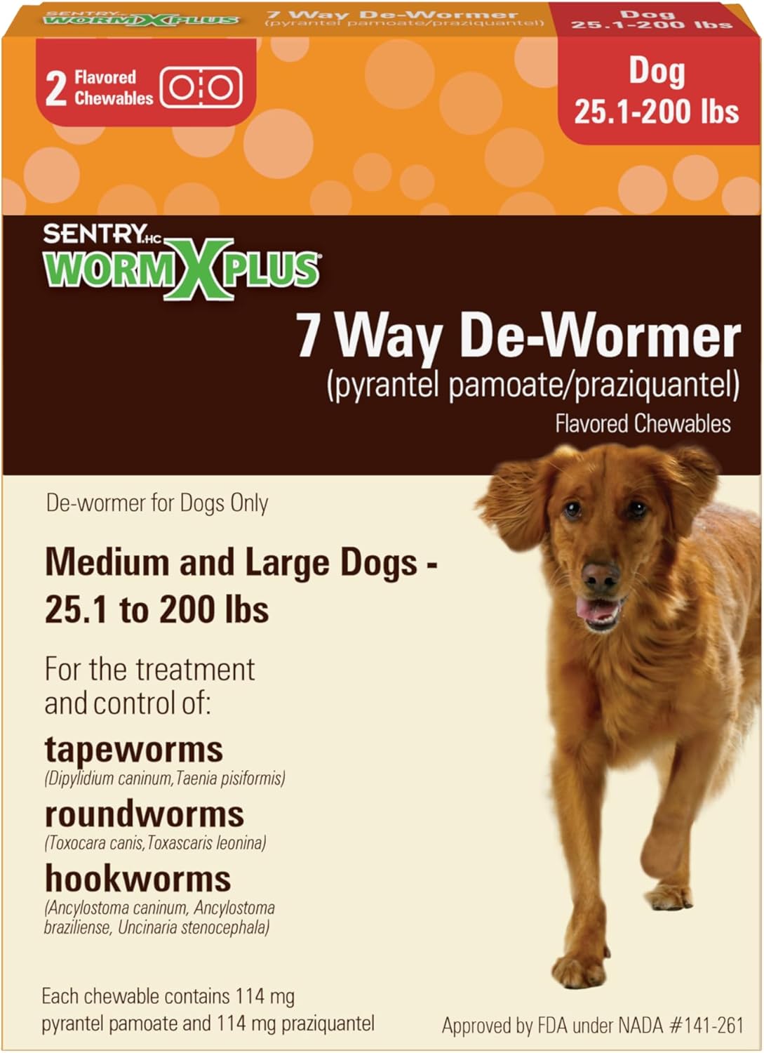 7 Way De-Wormer Chewables for Dogs - Tablets for Medium & Large Dogs (Over 25 lbs) (pyrantel pamoate/praziquantel), 2 Count