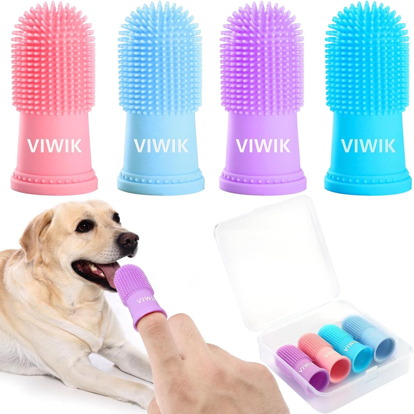 VIWIK 4Pack Dog Toothbrush Kit - Cat Finger Toothbrush for Medium to Large Dogs & Puppies, Dental Care & Teeth Cleaning