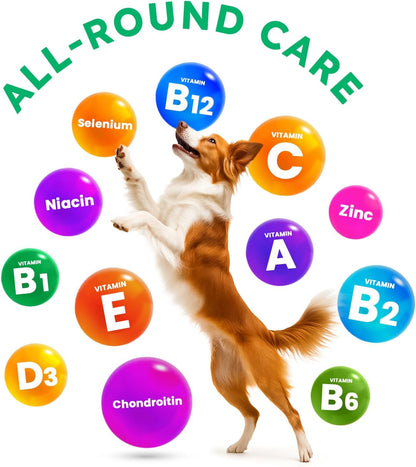 Dog Vitamins and Supplements - 150 Dog Multivitamin Chewable - Immune, Joint Support, Skin, Gut Health + Packed with Omega 3s, Glucosamine & Probiotics - Safe for Puppy - Chicken