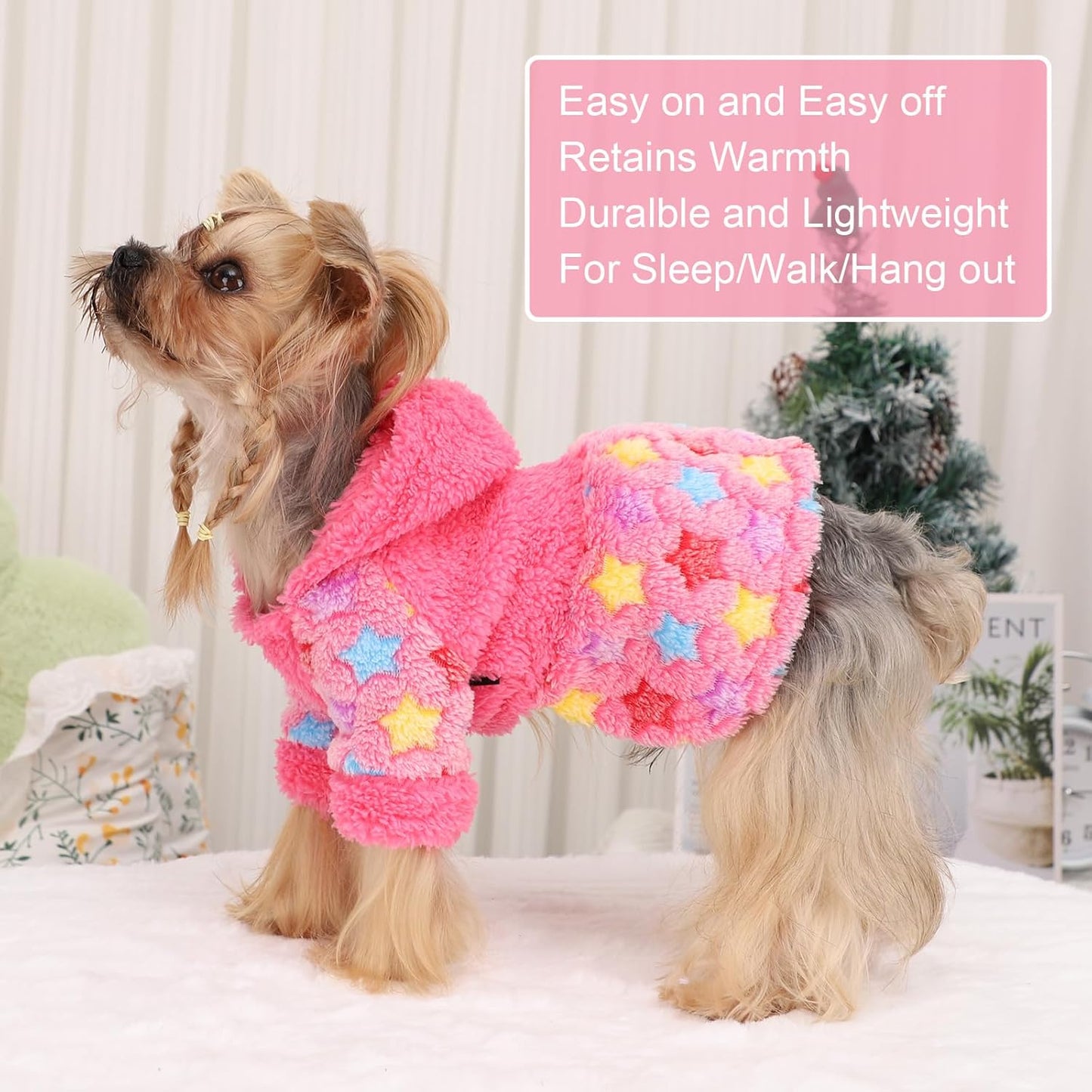 Yikeyo Dog Sweater Dress for Small Dogs Girl Boy, Cute Warm Fleece Dog Hooded Sweaters, Soft Puppy Clothes,Extra Warm Fall Winter Pet Clothes Birthday Dresses Holiday Outfits(Rose Pink,M)