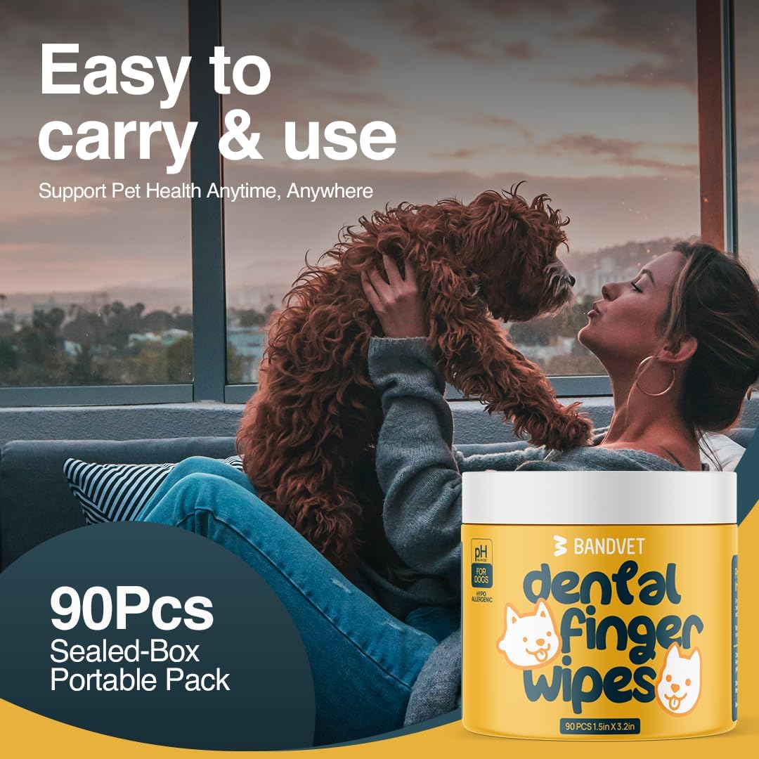 90 Dog Teeth Cleaning Wipes, No-Rinse Cat Toothbrush, Effective Dog Breath Freshener - Essential for Pet Supplies (1.5 in x 3.15 in)