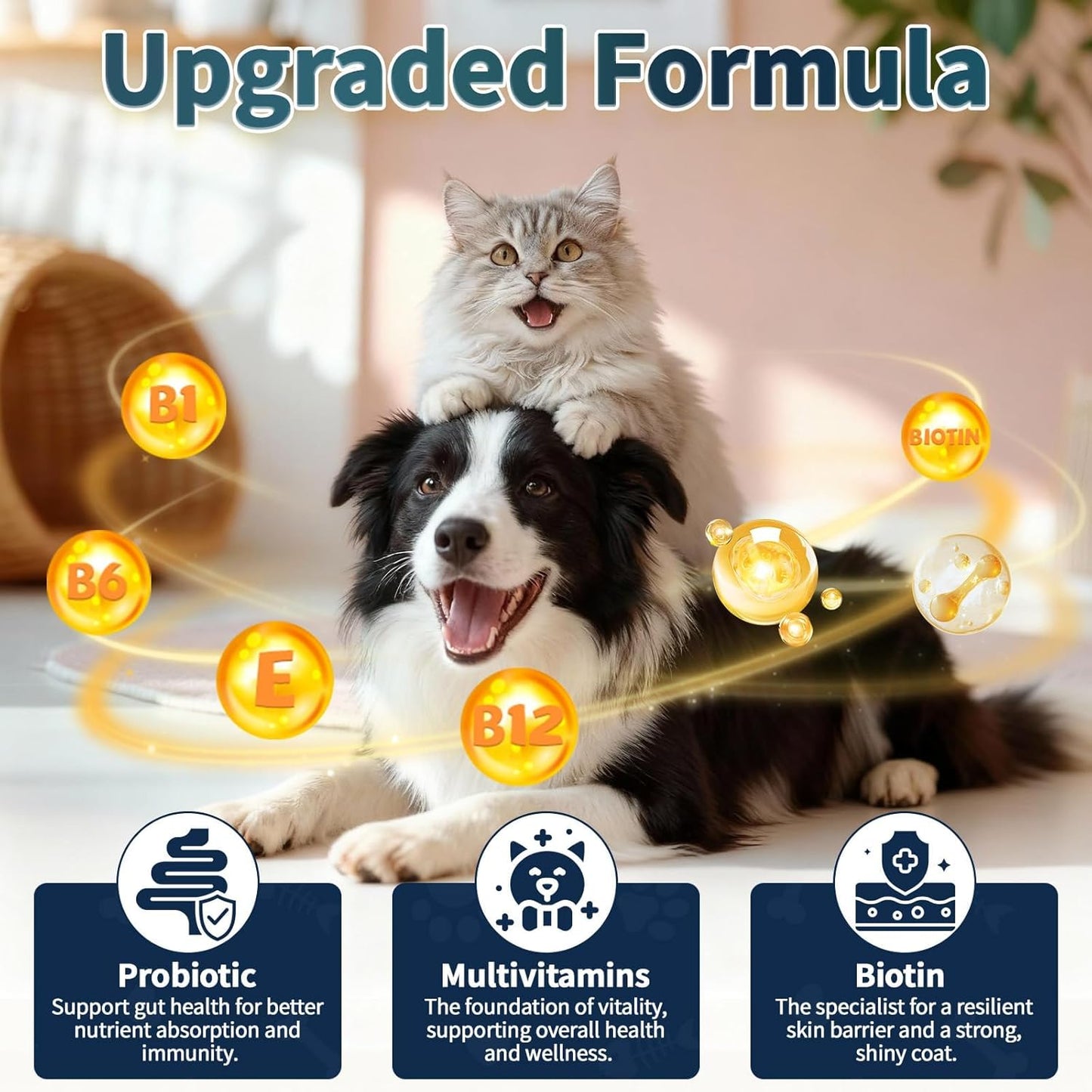 Flea and Tick Support for Dogs and Cats, Natural Flea & Tick Supplement with Probiotics Multivitamin, Supports Healthy Skin Coat & Digestion - All Breeds and Ages - Chicken