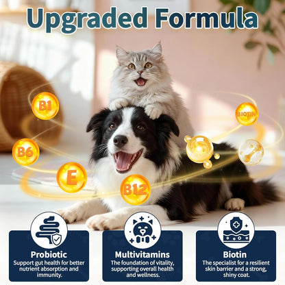 Flea and Tick Support for Dogs and Cats, Natural Flea & Tick Supplement with Probiotics Multivitamin, Supports Healthy Skin Coat & Digestion - All Breeds and Ages - Chicken