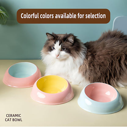 15° Inclined Cat Bowl Optimal Neck Support, Effortless Eating 6.89-Inch Wide and 2.05-Inch Tall Saucer with 7.04-Ounce Capacity Pet Bowl for Cats and Small Dogs（Pink Blue）