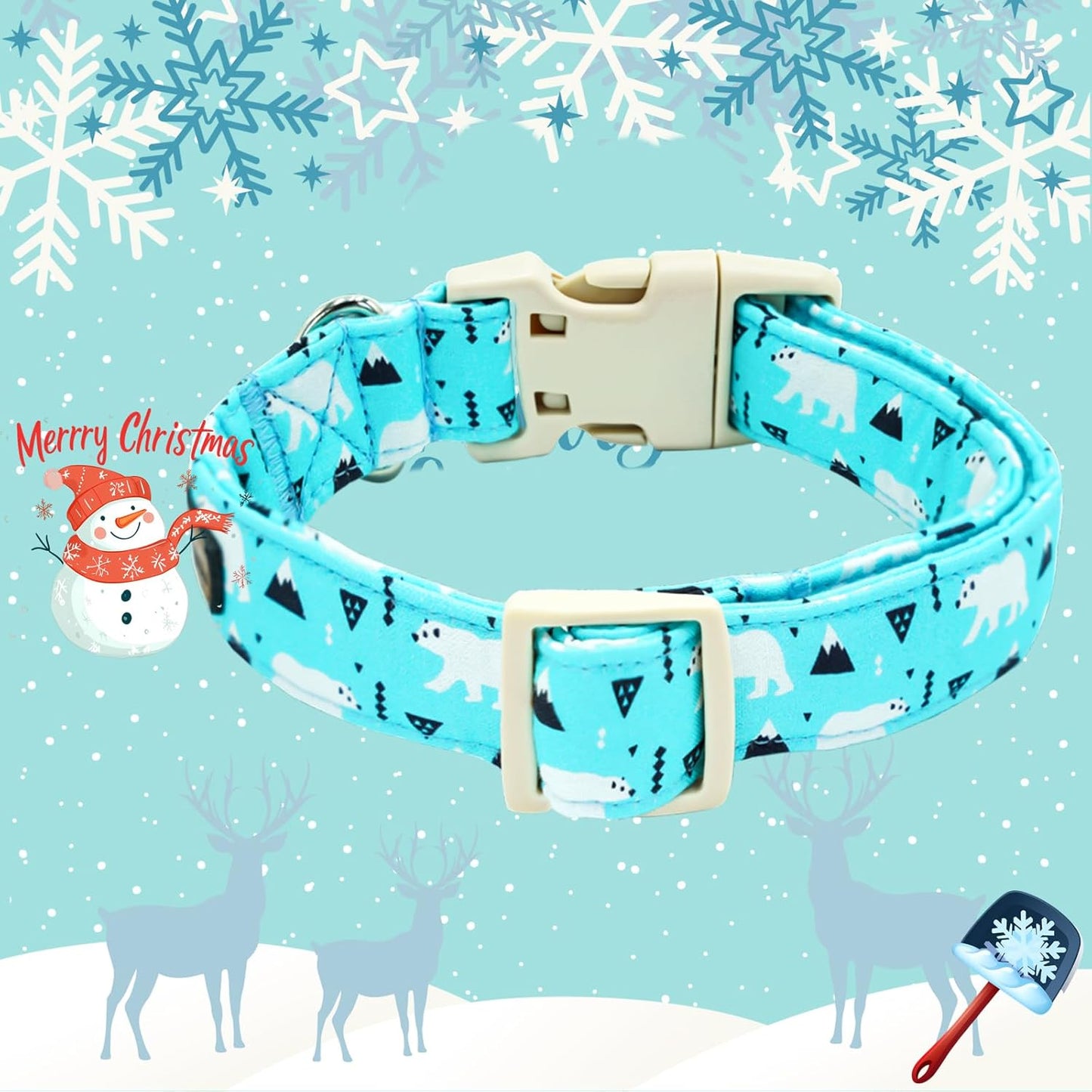 Dog Collar, Blue Bear Print Cute Pet Collars Durable Plastic Buckle Collars Adjustable Pet Collar for Small Girl or Boy Dogs