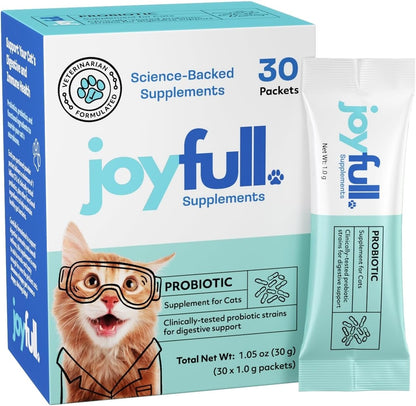Joyfull Probiotic for Cats – Clinically Proven Strains for Diarrhea & Digestive Support – 30 Daily Packets with Beef Bone Broth