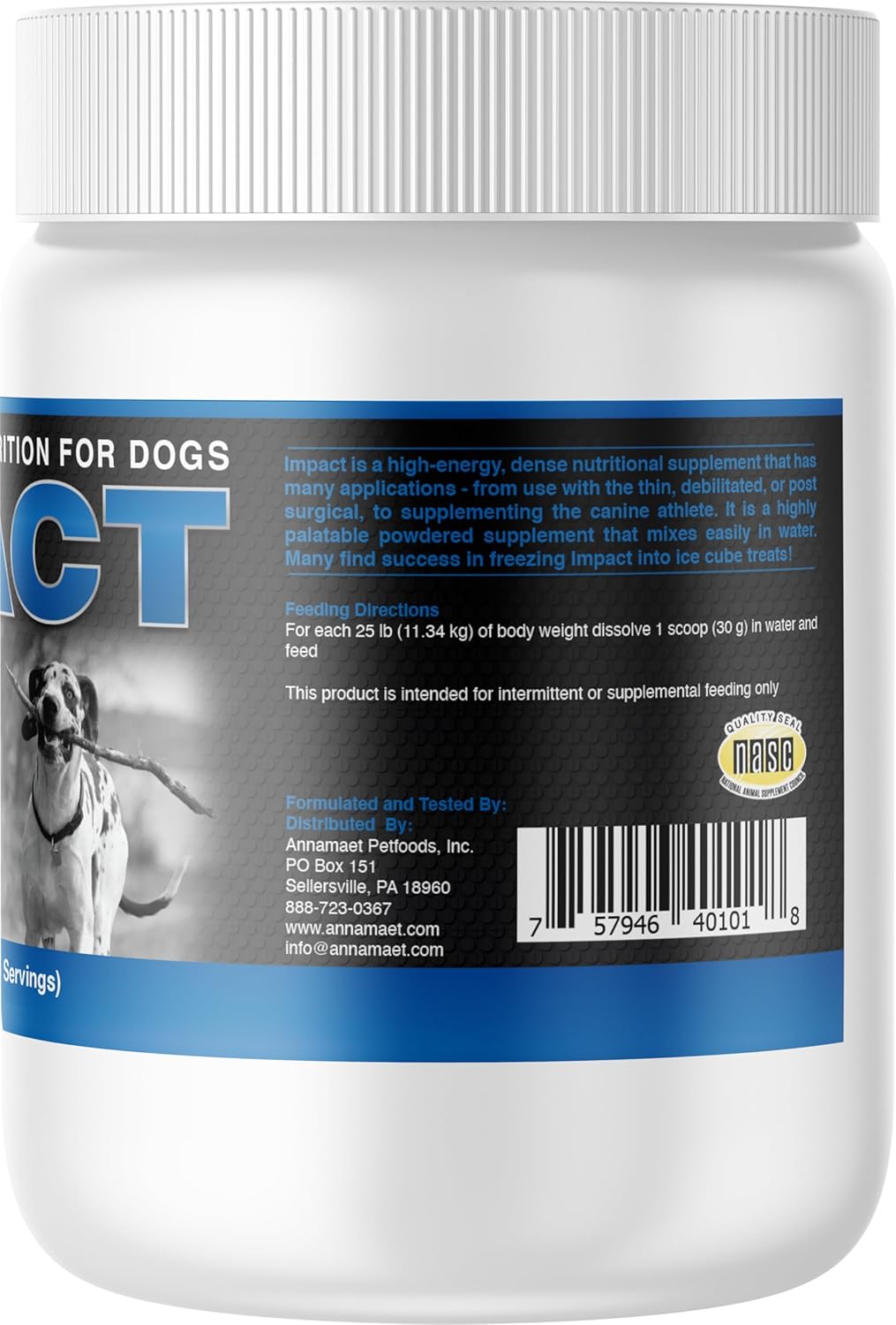 Annamaet Impact – High-Energy Dense Nutrition Supplement for Dogs – Helps Support Healthy Weight in Canine Athletes, Post-Surgical Dogs and Dogs with Fast Metabolism - 1 lb
