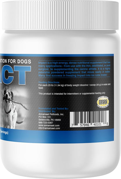 Annamaet Impact – High-Energy Dense Nutrition Supplement for Dogs – Helps Support Healthy Weight in Canine Athletes, Post-Surgical Dogs and Dogs with Fast Metabolism - 1 lb
