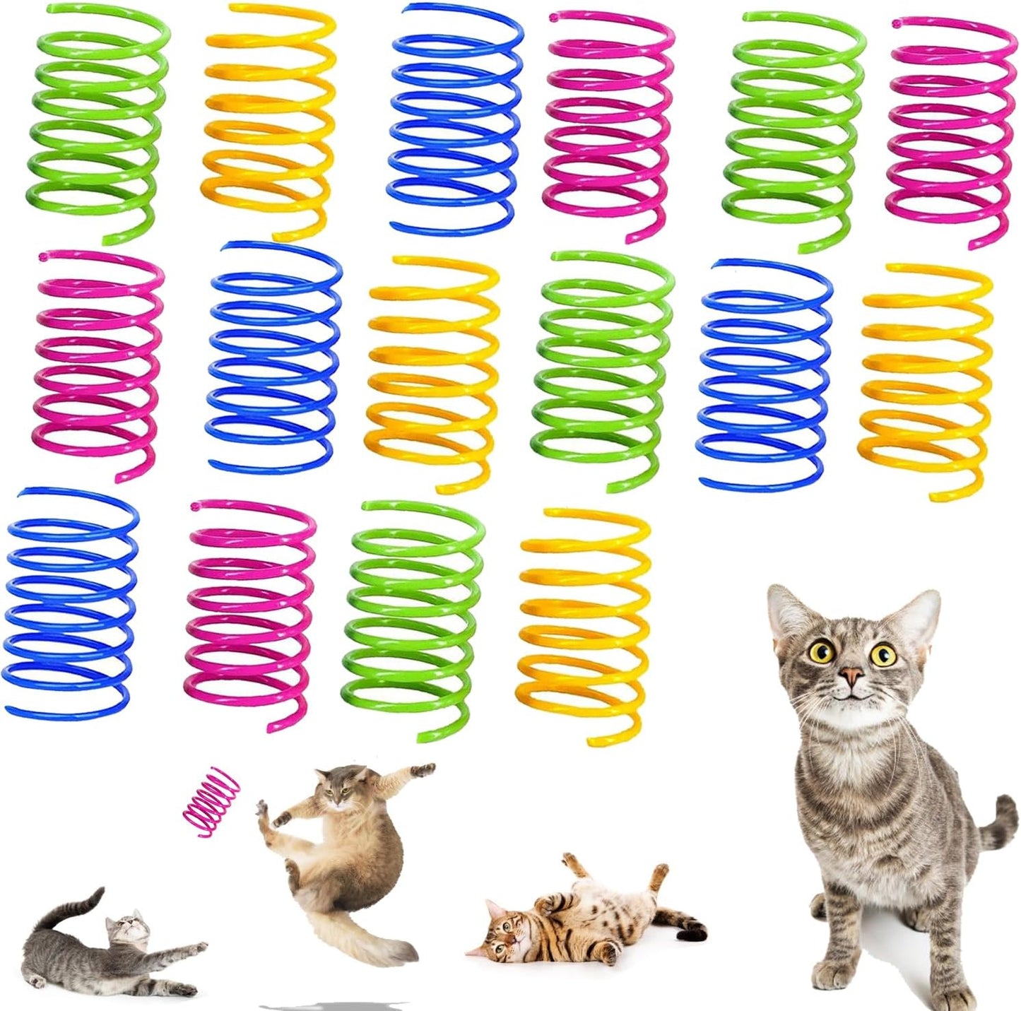 Cat Spring Toys, 16pcs Bouncy Coil Kitty Cats Spiral Spring Toy for Indoor Cats Heavy Interactive Cat Toys Springy Chew Toys Springs Cat Toy for Biting, Swatting, Hunting Entertainment kitten toys