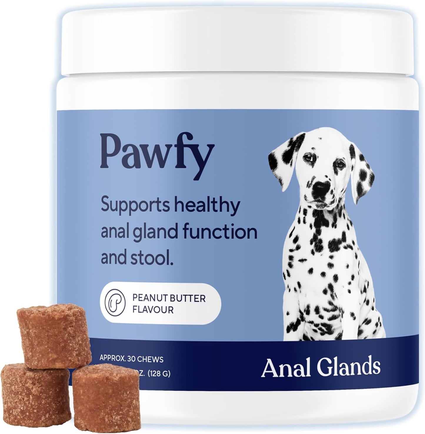 Pawfy Anal Gland Chews for Dogs with Peanut Butter | Dog Probiotics – Helps with Constipation, Digestive Health, and Gas Relief | Promotes Healthy Poops & Comfort - 30 Dog Supplements
