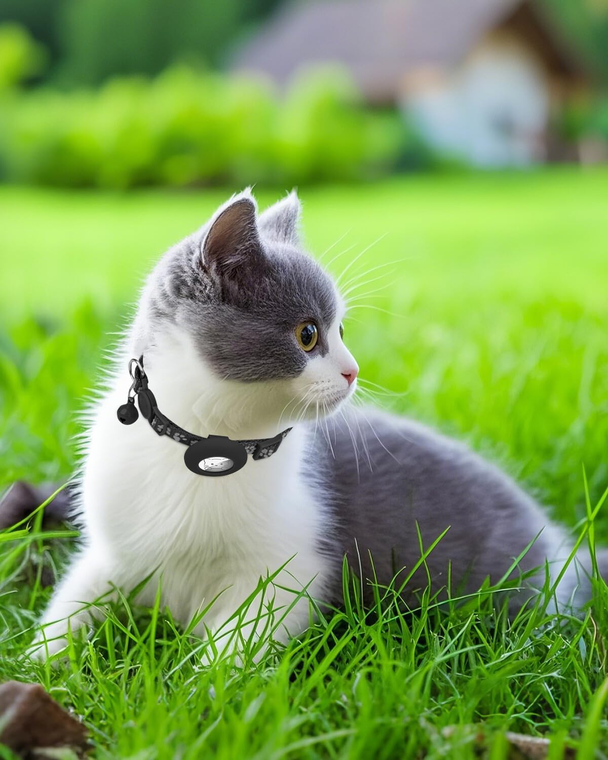 Joytale Reflective AirTag Cat Collar, Breakaway Buckle, 2 Pack Lightweight AirTag Holder Pet Collars with Bell, Adjustable 7.5-12.5 Inch for Girl Boy Cats Kitten Puppy, Black