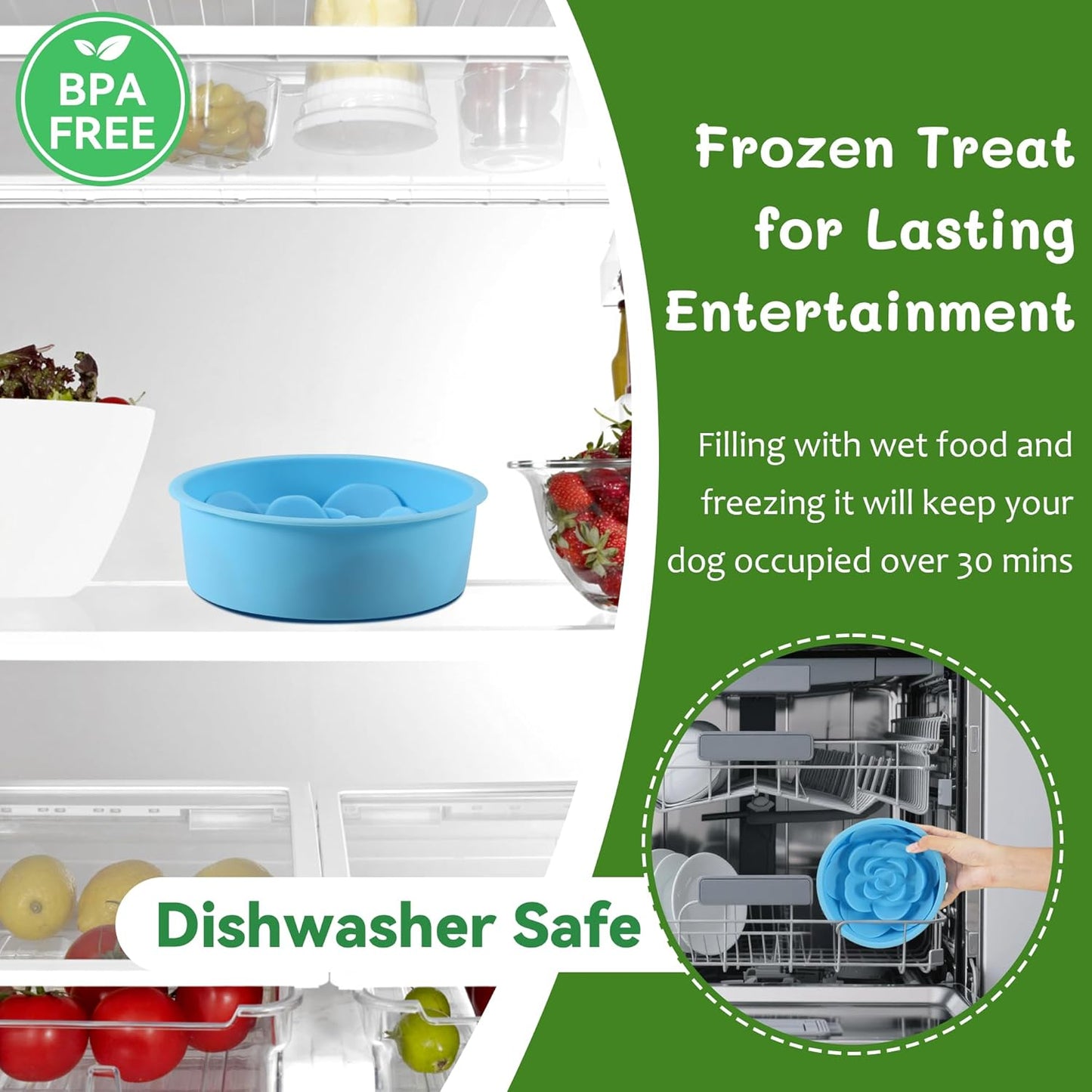 Slow Feeder Dog Bowl with Suction Cups Silicone Frozen Dog Treat Holder for Small Medium Large Dogs