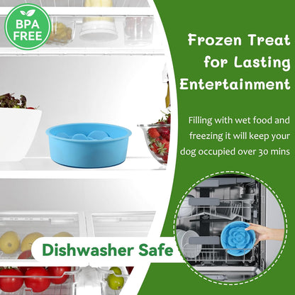 Slow Feeder Dog Bowl with Suction Cups Silicone Frozen Dog Treat Holder for Small Medium Large Dogs