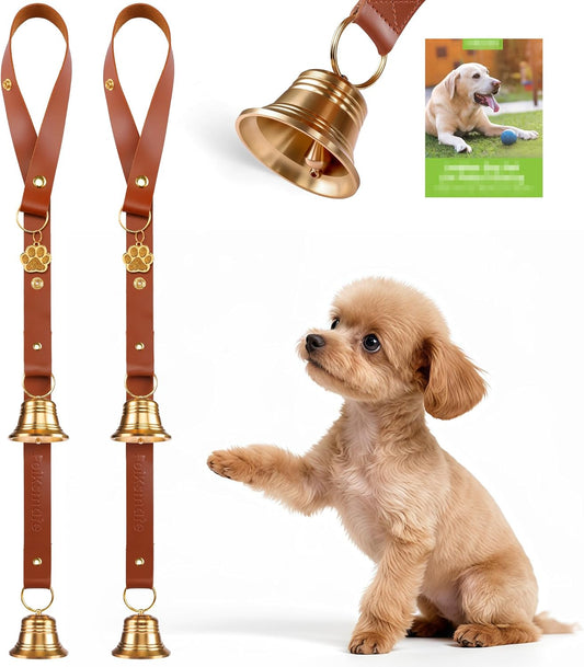 Leather Dog Door bells for Potty Training, Big Brass Puppy Dog Door Bells Extra Loud for Dogs Training, Housebreaking, Door Knob, Dog Bell to Ring to Go Outside Puppy Pet Supplies Leather 2Packs