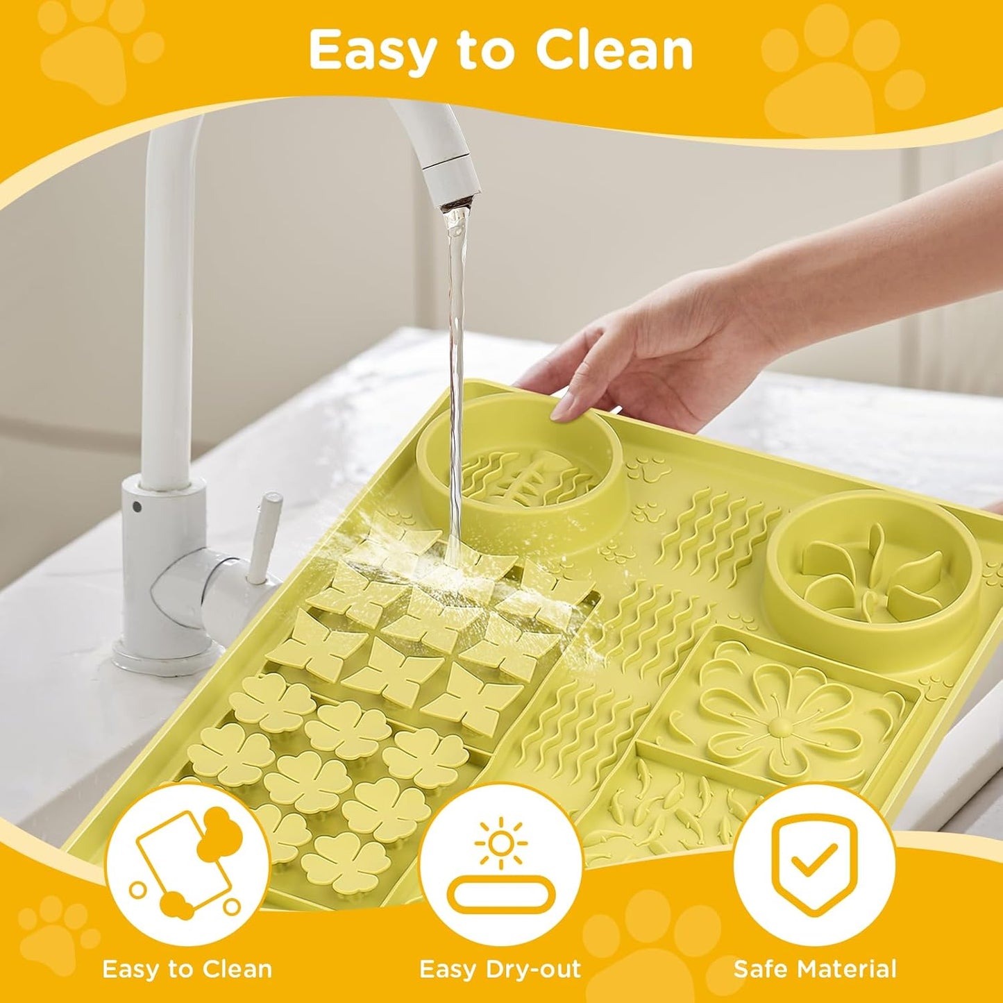 31.5" x 20" Large Multi-Function Dog Food Mat,Silicone Dog Lick Mat, Slow Feeder Mat for Dogs, Pet Mats for Food and Water,Pet Food Mat with Lip to Prevent Spills (Green)