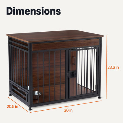 Amazon Basics Furniture Style Dog Crate, Two Bowls Included, 30" x 20.4" x 23.6", Walnut