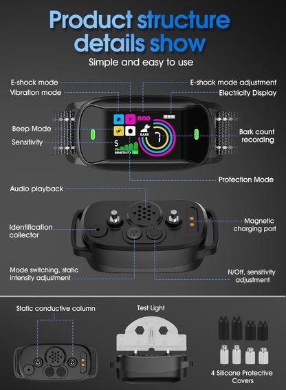 Smart Dog Bark Collar, Anti Barking Training Collar with 4 Training Modes, 5 Adjustable Sensitivity Levels, Waterproof and Magnetic Charging, Smart Bark Collar for Large Medium Small Dogs (Black)