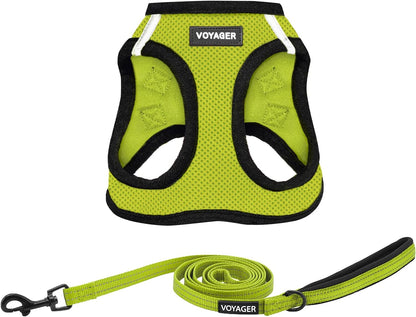 Best Pet Supplies Voyager Step-in Air All Weather Mesh Harness and Reflective Dog 5ft Leash Combo with Neoprene Handle, for Small, Medium and Large Breed Puppies - Set (Lime/Black Trim), Small