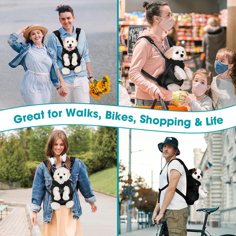 Dog Backpack Carrier, Adjustable Pet Front Carriers, Legs Out Carrying Sling Travel Bag for Small Medium Dogs 10-16 Lbs, Soft Wearable Puppy Chest Carry Backpacks for Walking/Hiking/Camping/Traveling