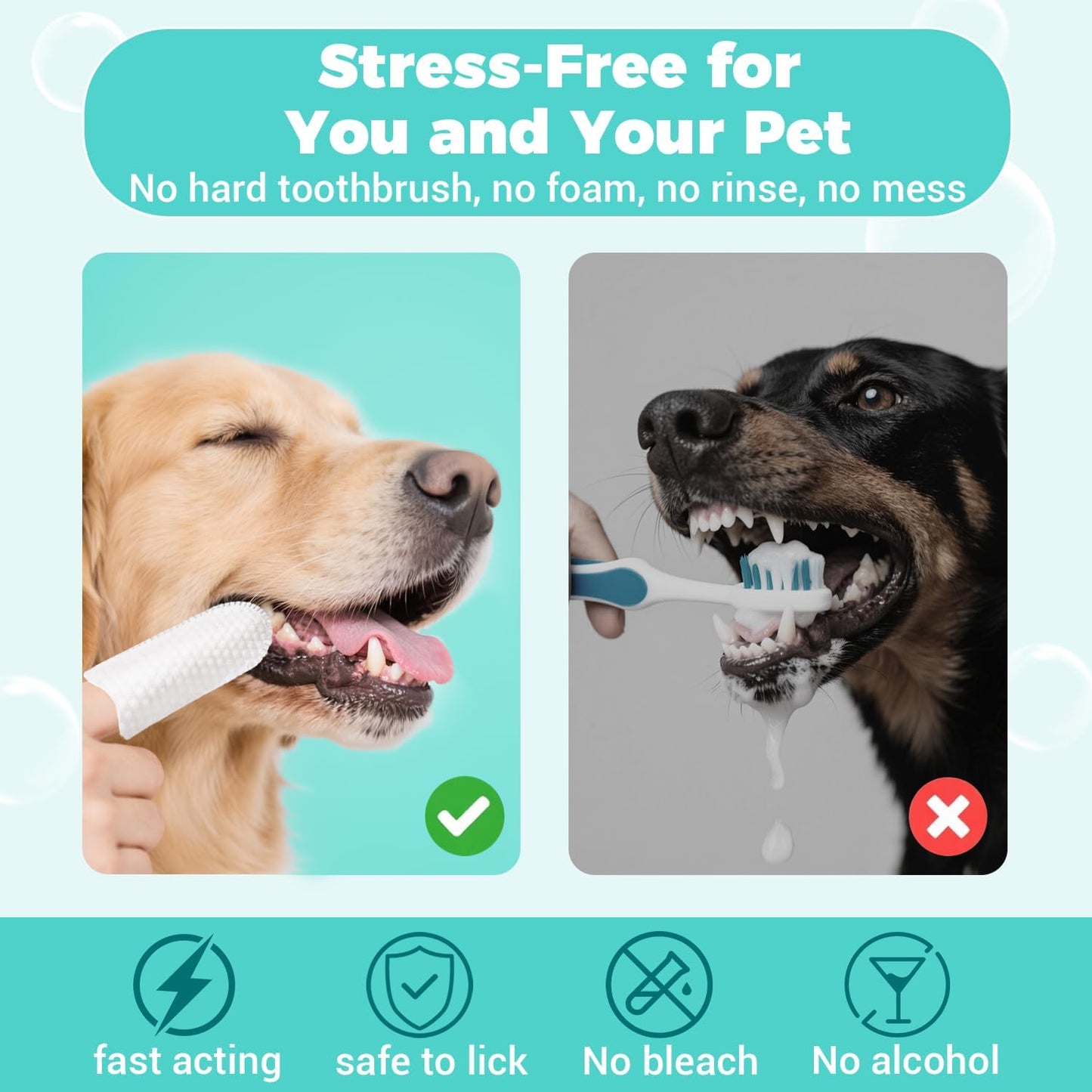 Teeth Cleaning Finger Wipes for Dogs & Cats，Dental Cleaning Wipes for Dogs and Cats，Pet Teeth Cleaning Finger Wipes，Reduces Plaque and Freshens Breath, Removes Tartar, Disposable Wet Wipes 50ct