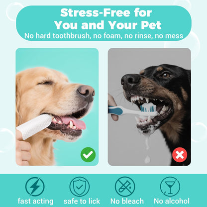 Teeth Cleaning Finger Wipes for Dogs & Cats，Dental Cleaning Wipes for Dogs and Cats，Pet Teeth Cleaning Finger Wipes，Reduces Plaque and Freshens Breath, Removes Tartar, Disposable Wet Wipes 50ct