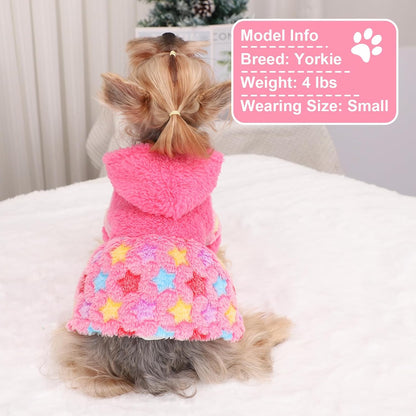 Yikeyo Dog Sweater Dress for Small Dogs Girl Boy, Cute Warm Fleece Dog Hooded Sweaters, Soft Puppy Clothes,Extra Warm Fall Winter Pet Clothes Birthday Dresses Holiday Outfits(Rose Pink,M)