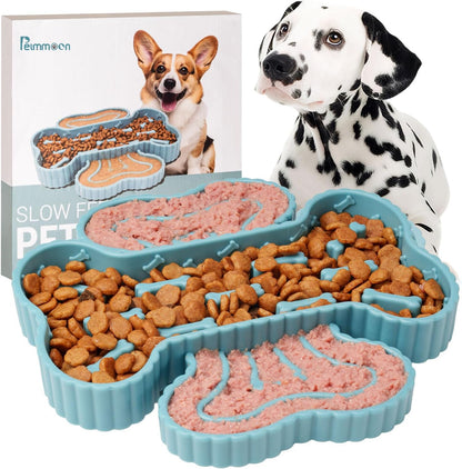 2 in 1 Slow Feeder Dog Bowls, Lick Mat for Dogs with Suction Cups, Dry and Wet Interactive Dog Puzzle Feeder Bowls for Anxiety Relief, Silicone Dogs Feeding Mat Pad Dish for Slow Down Eating