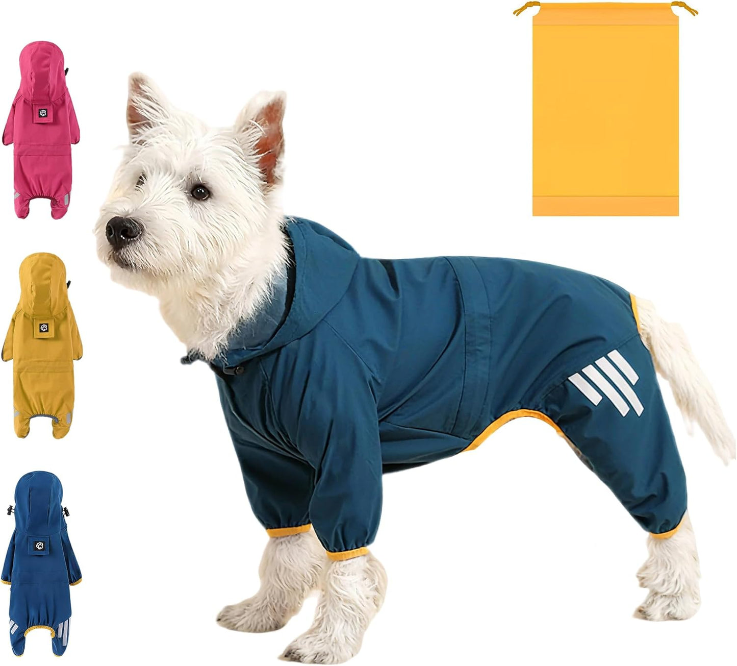 Dog rain Coat with Leash Hole and Reflective Strap - Adjustable Drawstring for Small Medium Dogs - Full-Body Coverage Water Resistant Jacket (Blue, Large)