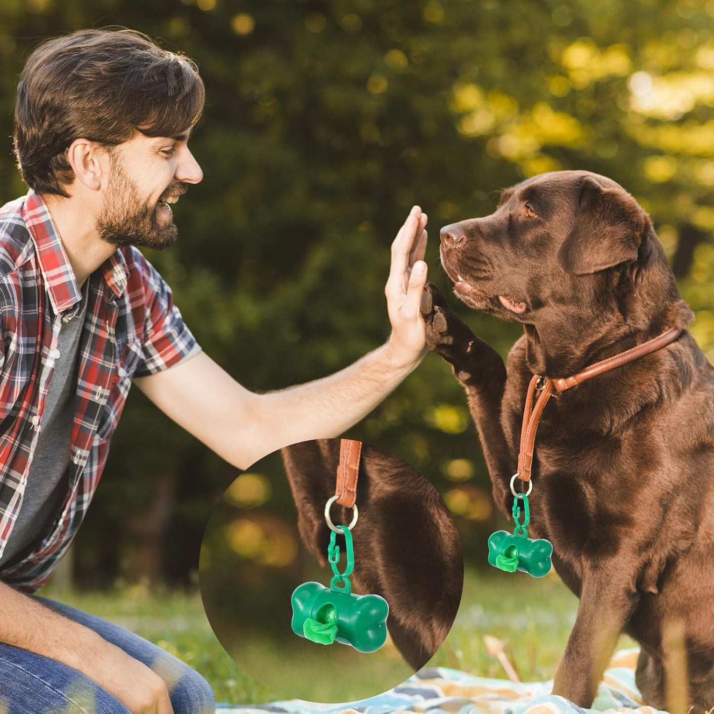 50 Pcs Bone Shape Dog Poop Bag Dispenser with Leash Hook Plastic Leak Proof Pet Waste Bag Holder for Walking Hiking Camping, 5 Colors