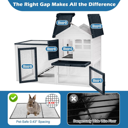 Bunny Hutch Indoor Outdoor Rabbit Cage Chicken Coop Animal House with Wire Floor Above Pull-Out Tray, Chew-Resistant Ramp & Entrance, Openable Waterproof Roof & UV-Resistant Roof